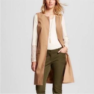 Sleeveless vest sweater top jacket tan beige cream open front